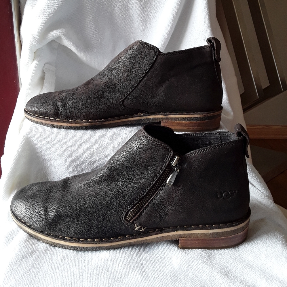 UGG Women's Brown Leather Zip Ankle Boots